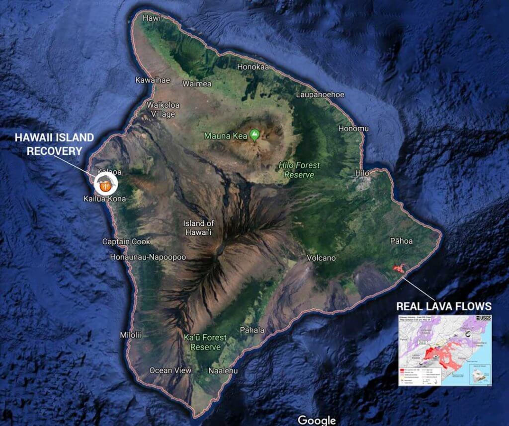 Map of the real lava flow in Hawaii