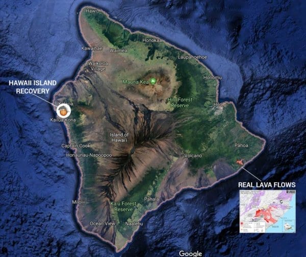 Map of the real lava flow in Hawaii Hawaii Island Recovery
